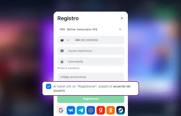 Creación de cuenta general de 1win Venezuela paso 6